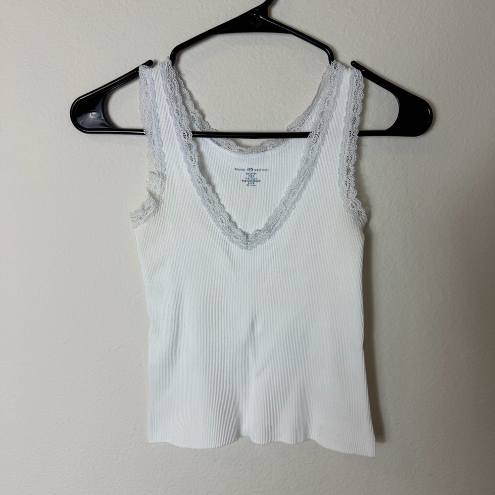 Brandy Melville White Lace-Trimmed Top
